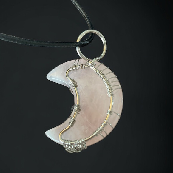 Twinkling Tree Rose Quartz Crescent Moon Tree of Life Necklace - Picture 5 of 9